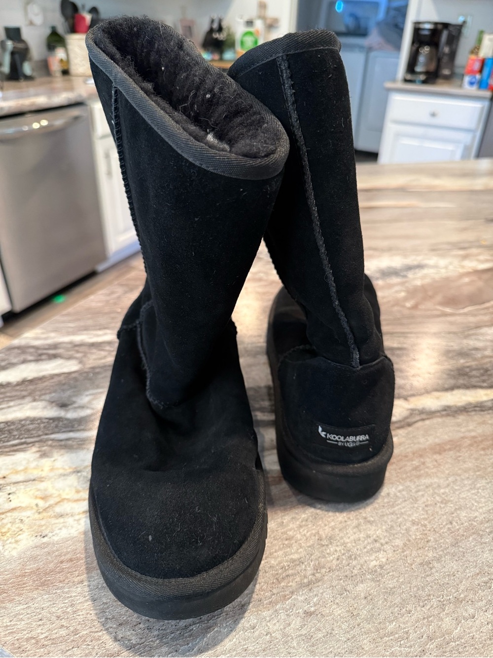 Koolaburra Black Suede Mid-Calf Shearling Boots